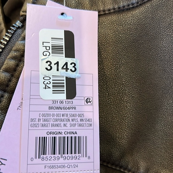 Women’s Faux Leather Racing Jacket Wild Fable Brown L - Picture 4 of 9